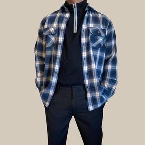 Cedarwood Blue Plaid Flannel Button Front Shirt